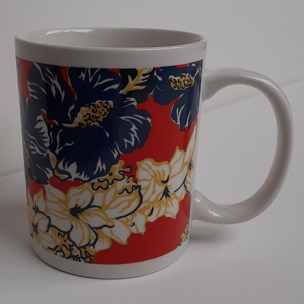 Hilo Hattie Hawaii Hibiscus Red Yellow Blue Mug Cup Coffee Tea